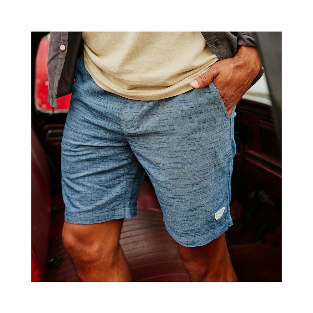 Huckberry Wellen Mens XL Organic Cotton Slub Shorts 8" Navy Blue Casual Beach